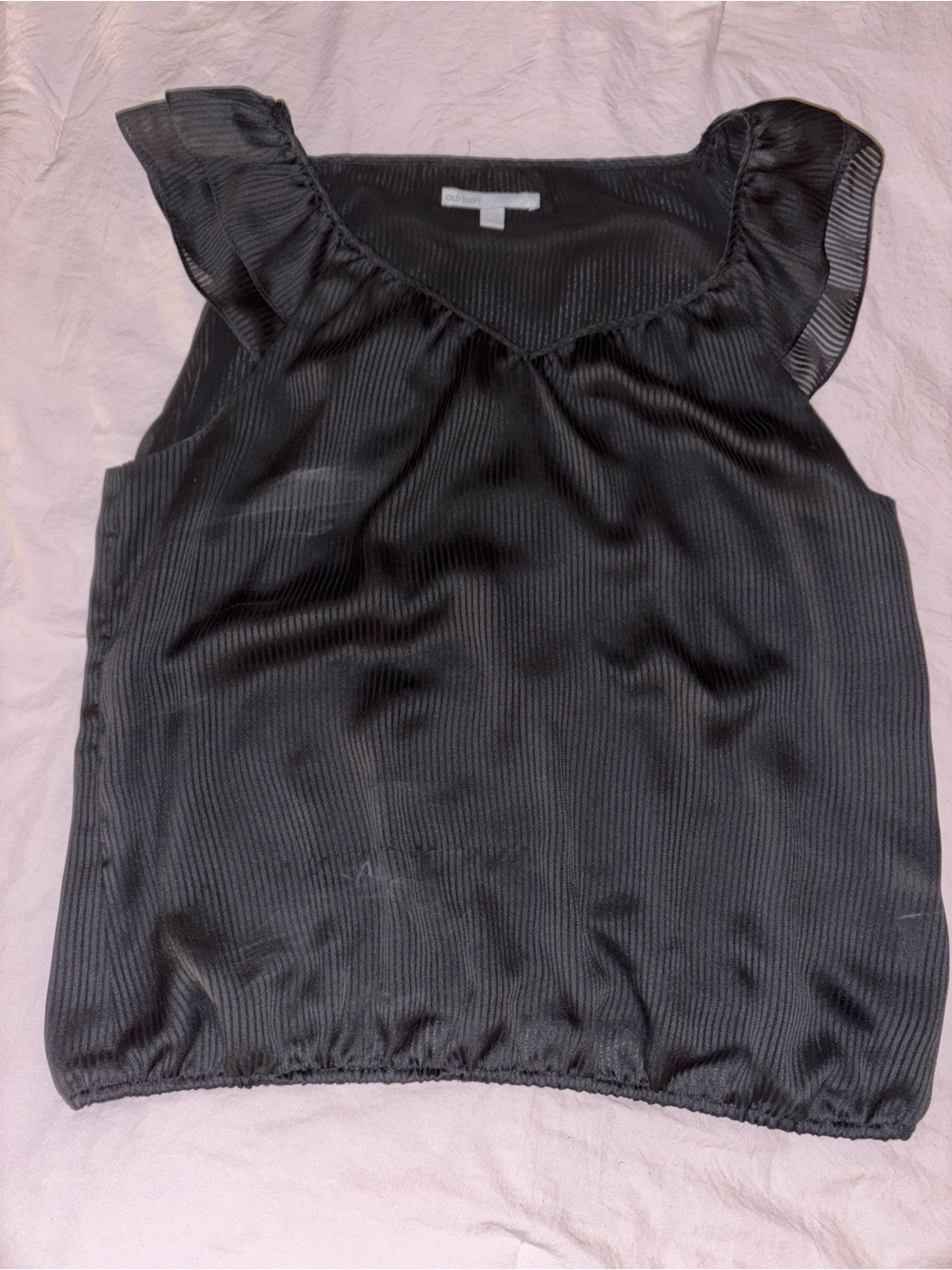 Old Navy Black Satin V-Neck Ruffle Sleeve Camisole